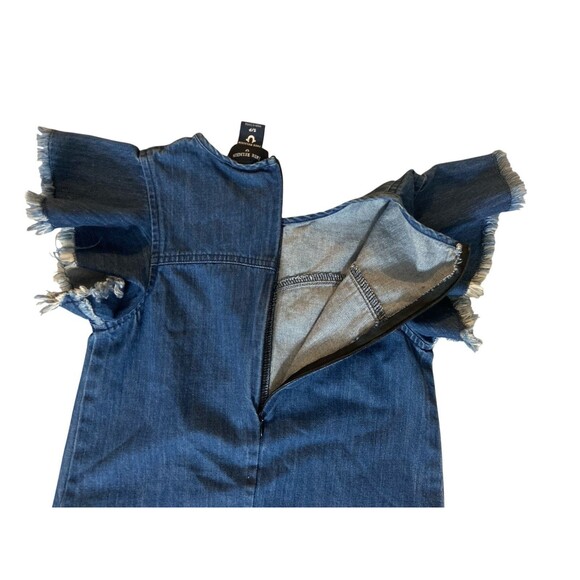 True Religion Girls Denim Dress Sz S (Tencel) Flutter Sleeve Distressed Hem Blue - Picture 5 of 10